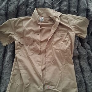 Dickies Men's Casual Tan Button Down Shirt